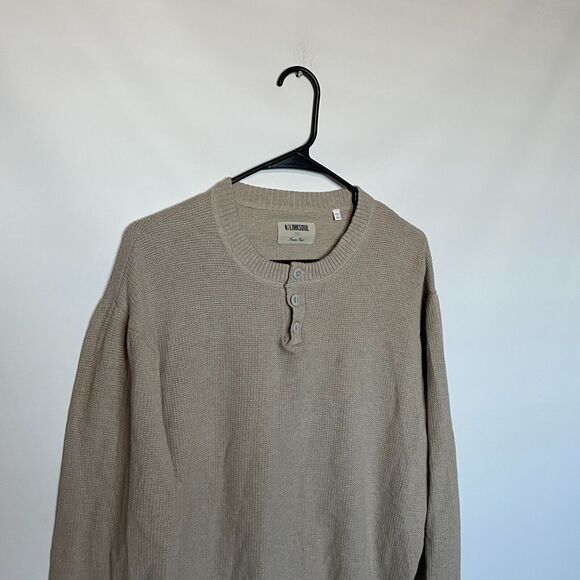 Linksoul Sweater Mens XL Khaki Tan Cotton Cashmere Henley Pullover Golf Knit - Picture 2 of 9